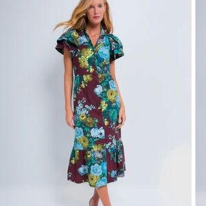 Tuckernuck Floral Midi Dress in Blue and Green